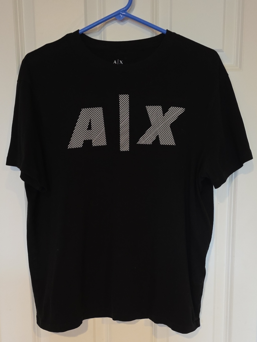 Armani Exchange Black Tee with Striped White A|X Logo